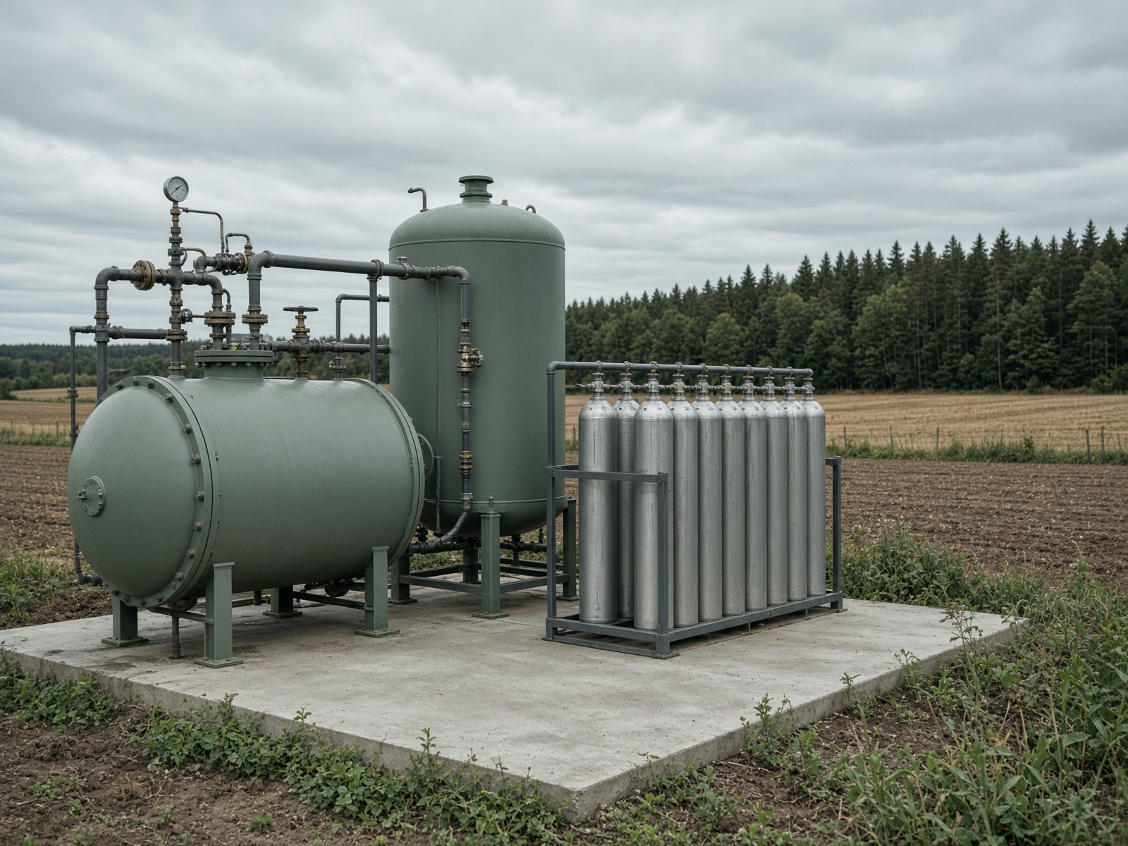 Compact modular biogas tanks and compressed storage on an agricultural site